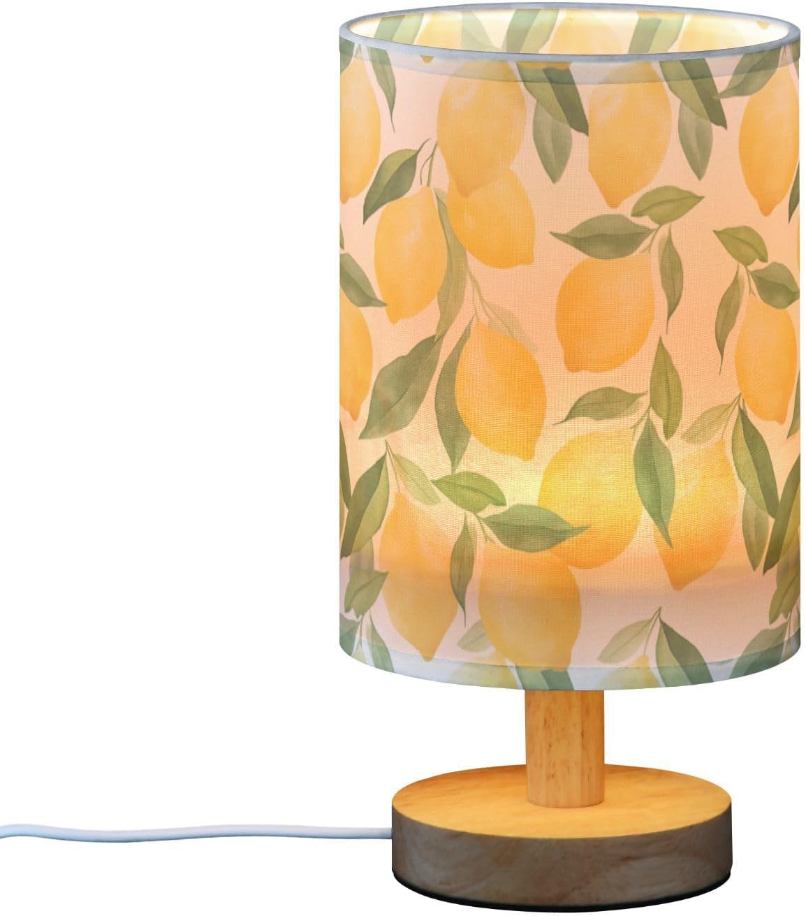 Bedside Table Lamp Yellow Lemons Leaves Botanical Kids Nightstand Lamp Night Light Fabric Shade for Bedroom Living Room Home