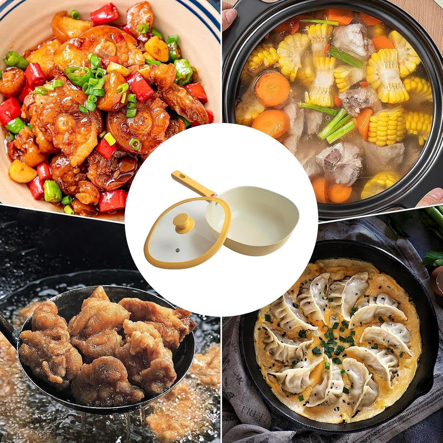 Frying Pan - Alloy Lightweight Cookware With Lid | 1.9L Nonstick Frying Pan Skillet | Yellow Small Square Pot For Grilling Home Saute Baking Apartment Meal Prep Kitchen Cooking Women Men