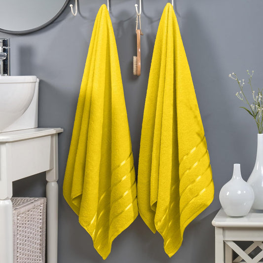 100% Turkish Cotton 4 Lines Viscose Stripe Luxury 2 Pack Bath Towel Set 27 x 54 Inch - Super Soft and Highly Absorbent Premium Hotel Spa Quality Towels for Bathroom Use, Yellow