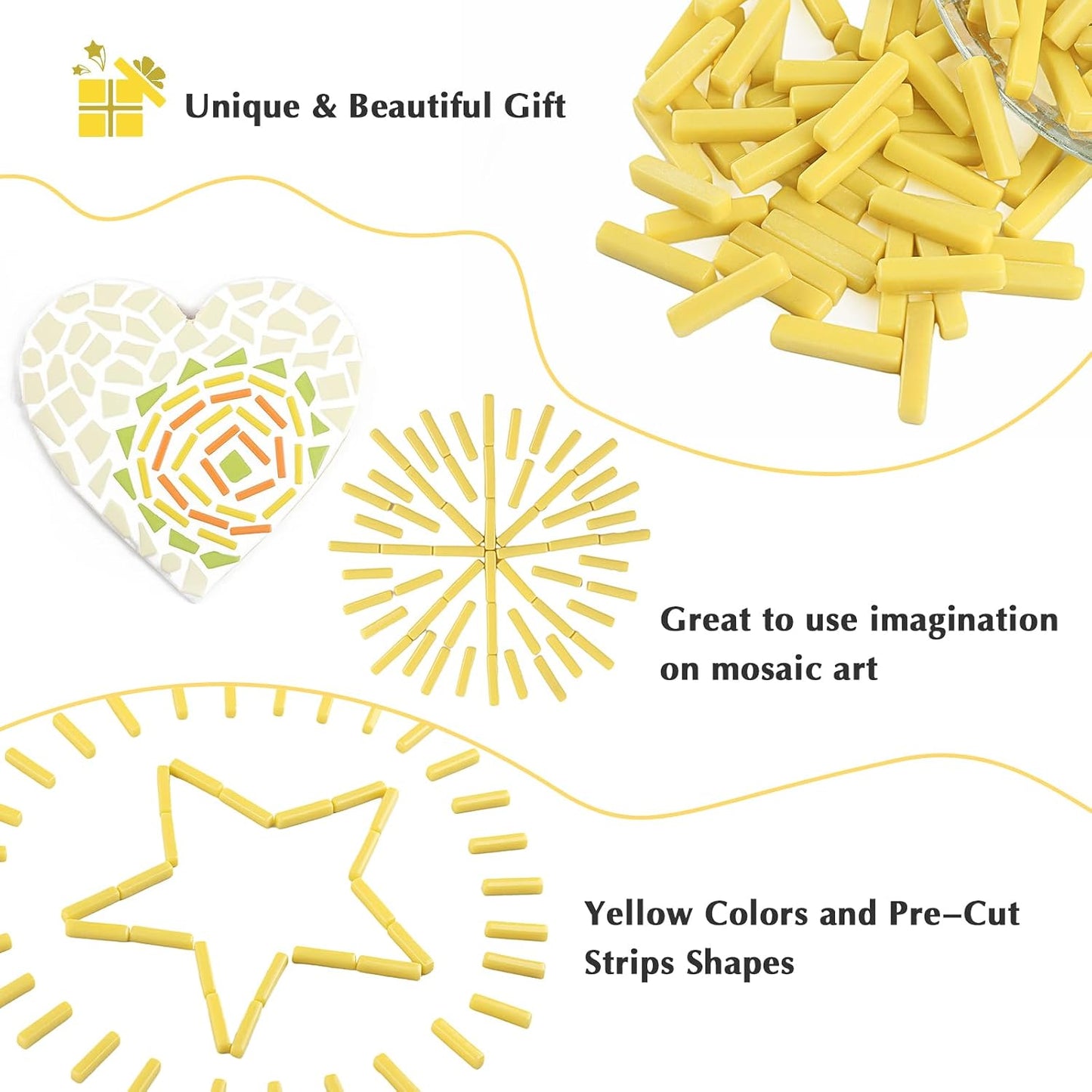 Strips Mosaic Tiles for Crafts Bulk,150g Yellow Mosaic Glass Pieces for Crafts DIY Spring Mosaic Art Decor,Mosaic Kit Supplies
