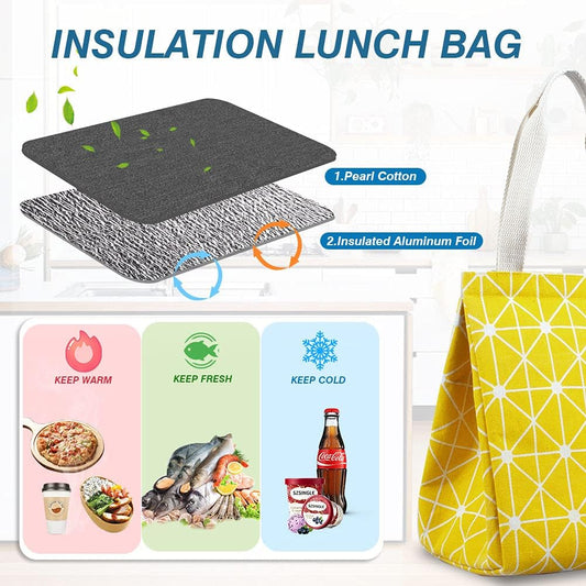 9L Insulated Lunch Bag, Leakproof lunch Box for Men & Women Yellow | Lightweight 0.3 lb, compact foldable design, aluminum foil interior, velcro closure, wide opening, for meals, snacks, office