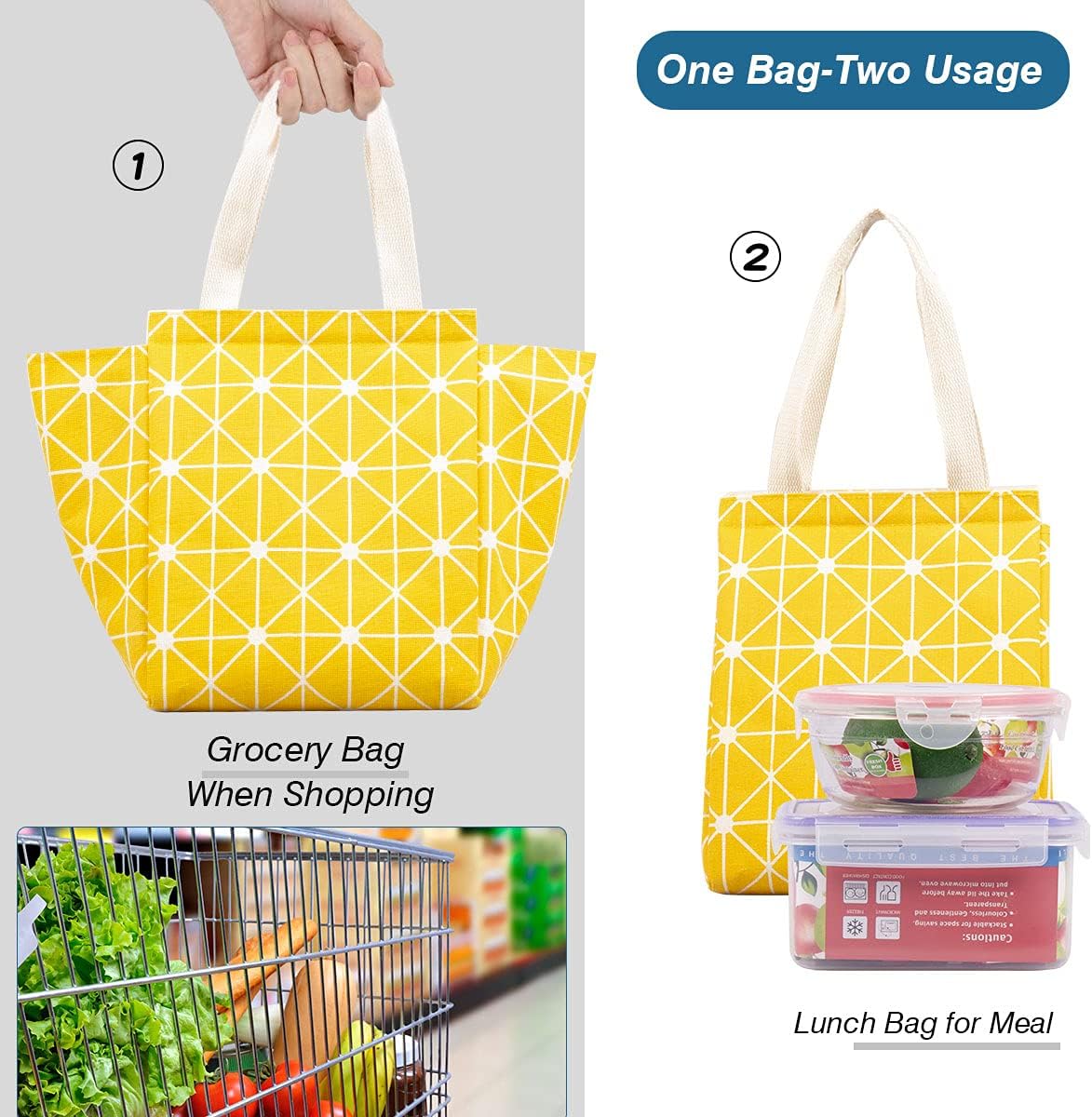9L Insulated Lunch Bag, Leakproof lunch Box for Men & Women Yellow | Lightweight 0.3 lb, compact foldable design, aluminum foil interior, velcro closure, wide opening, for meals, snacks, office