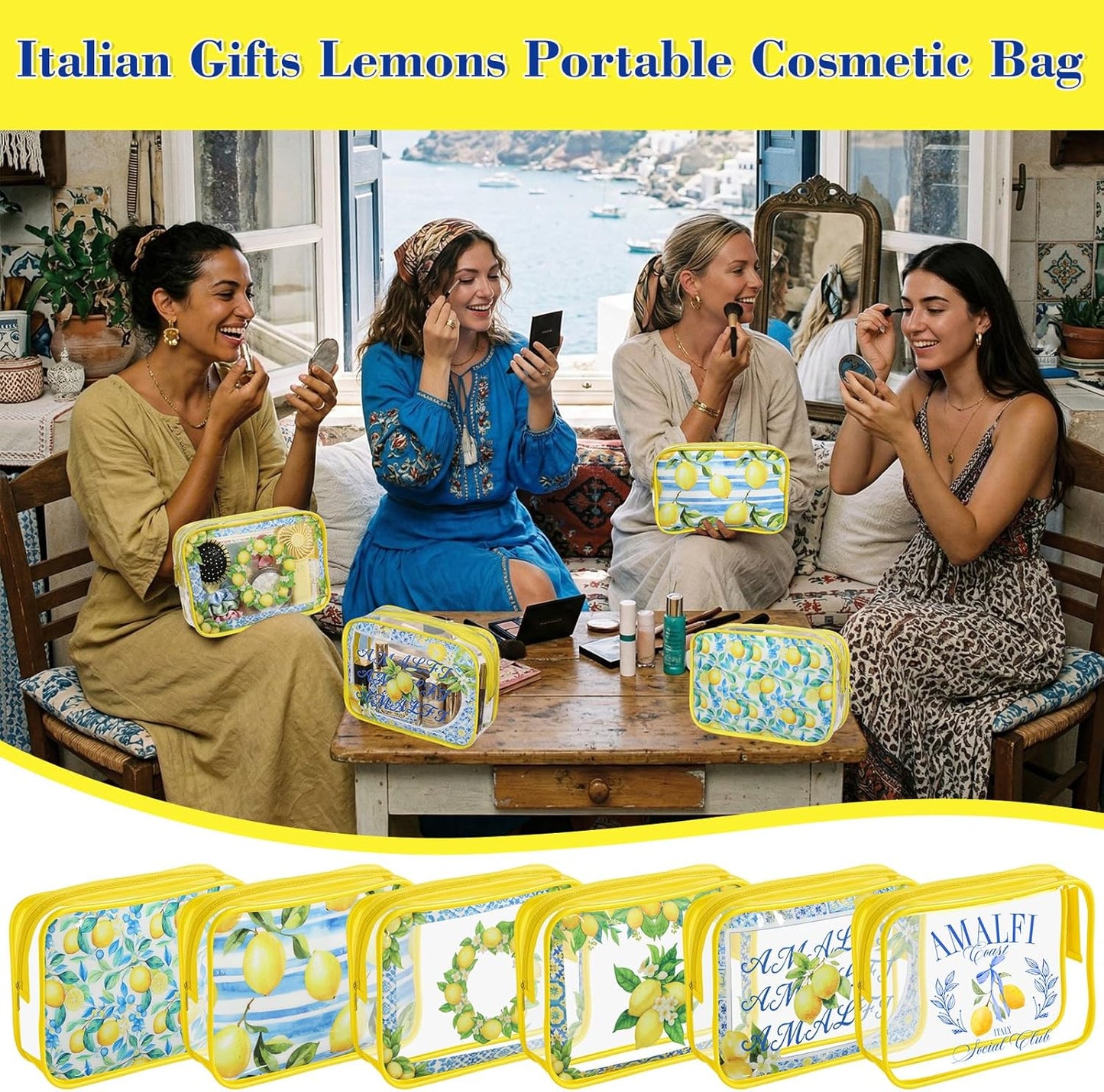12 Pcs Italian Lemon Makeup Bags Gifts for Women PVC Italy Travel Souvenir Lemon Portable Cosmetic Bags 7 x 4.3 x 2.4 '' Amalfi Coast Gifts Waterproof Zippered Toiletry Pouch for Women