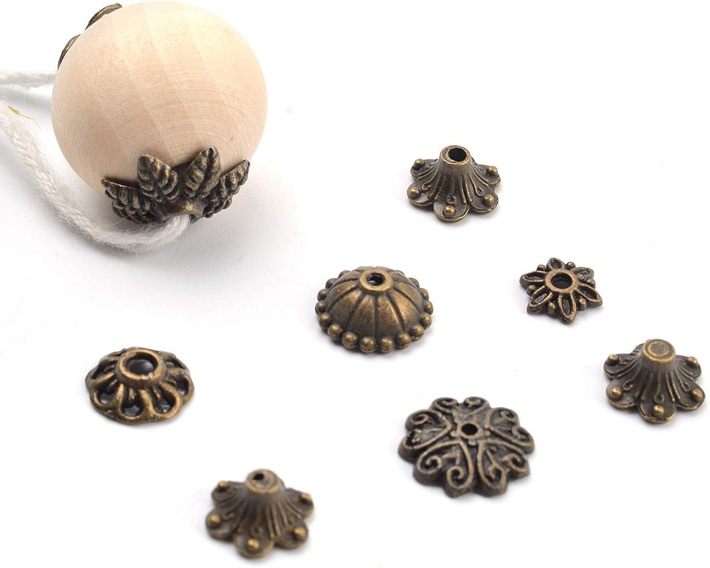 100 Gram(About 150-250pcs) Bali Style Jewelry Making Metal Bead Caps Deluxe New Mix,Bronze