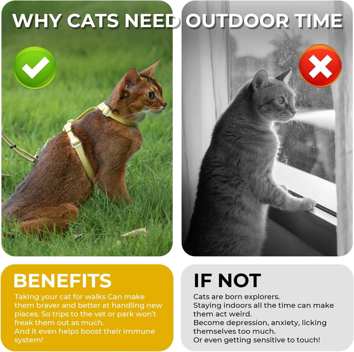 Cat Harness and Leash Set - Yellow Lightweight Soft Kitten Harness Escape Proof, Adjustable Travel Pet Harness for Walking,Easy Control Comfortable Outdoor (Yellow, One Size Fits All)