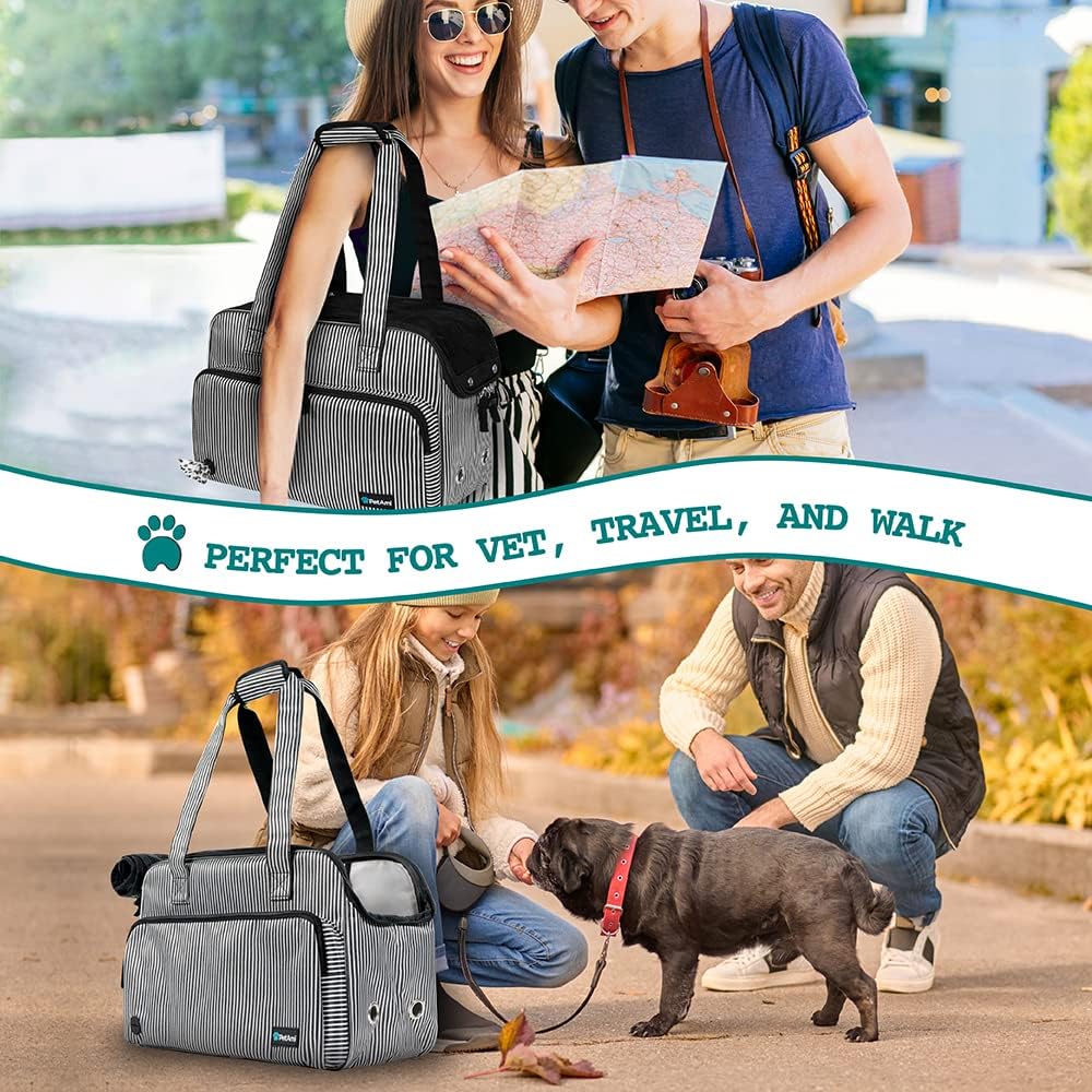 Small Dog Purse Carrier, Soft-Sided Pet Carrier Bag with Pockets, Portable Puppy Cat Travel Handbag Tote, Airline Approved Breathable Mesh, Poop Bag Dispenser, Sherpa Bed, Max 18 lbs, Gray