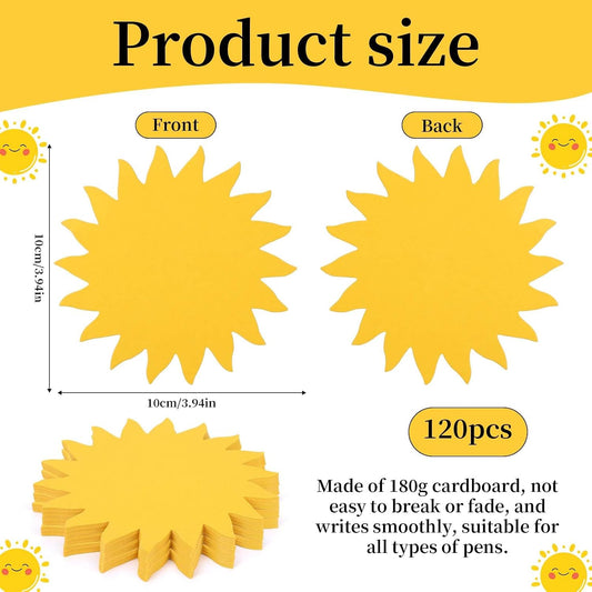 120pcs Sun Paper Cutouts, Gold Sun Shaped Cardstock Double Sided Sunshine Paper Cut Out Bulletin Board Decoration for Classroom DIY Craft Party Wall Decor Supplies