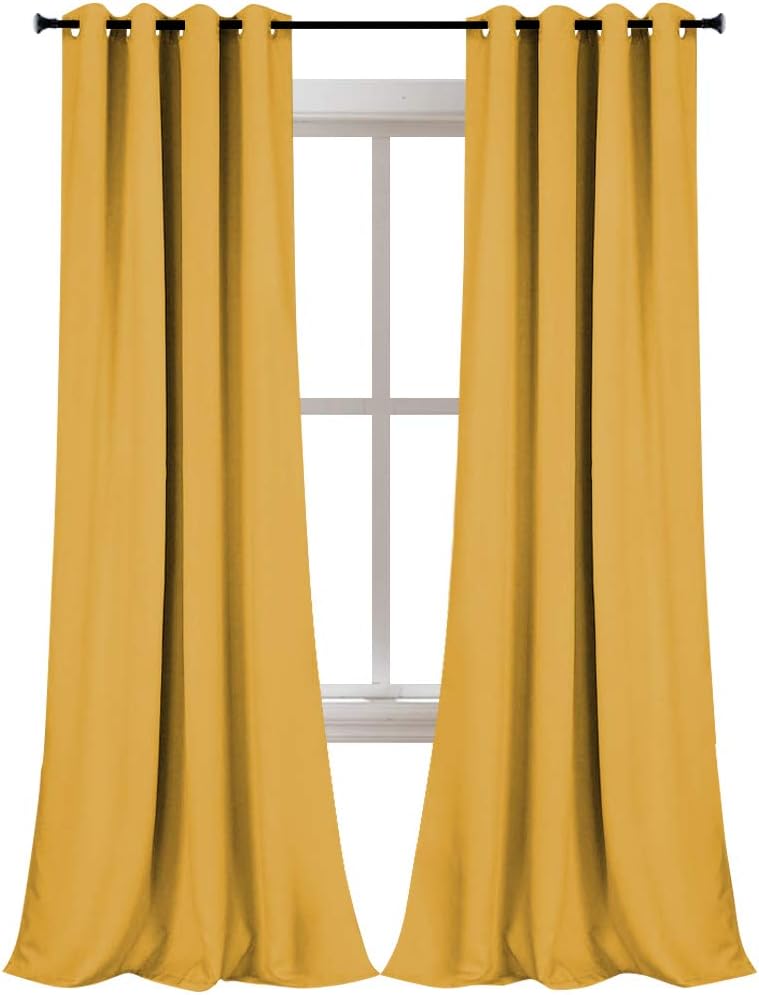 KEQIAOSUOCAI 95 Inches Yellow Blackout Curtains Grommet Top Drapes for Bedroom Light Reducing Window Sun Block Curtain Panels for Living Room 2 Panels 52W x 95L