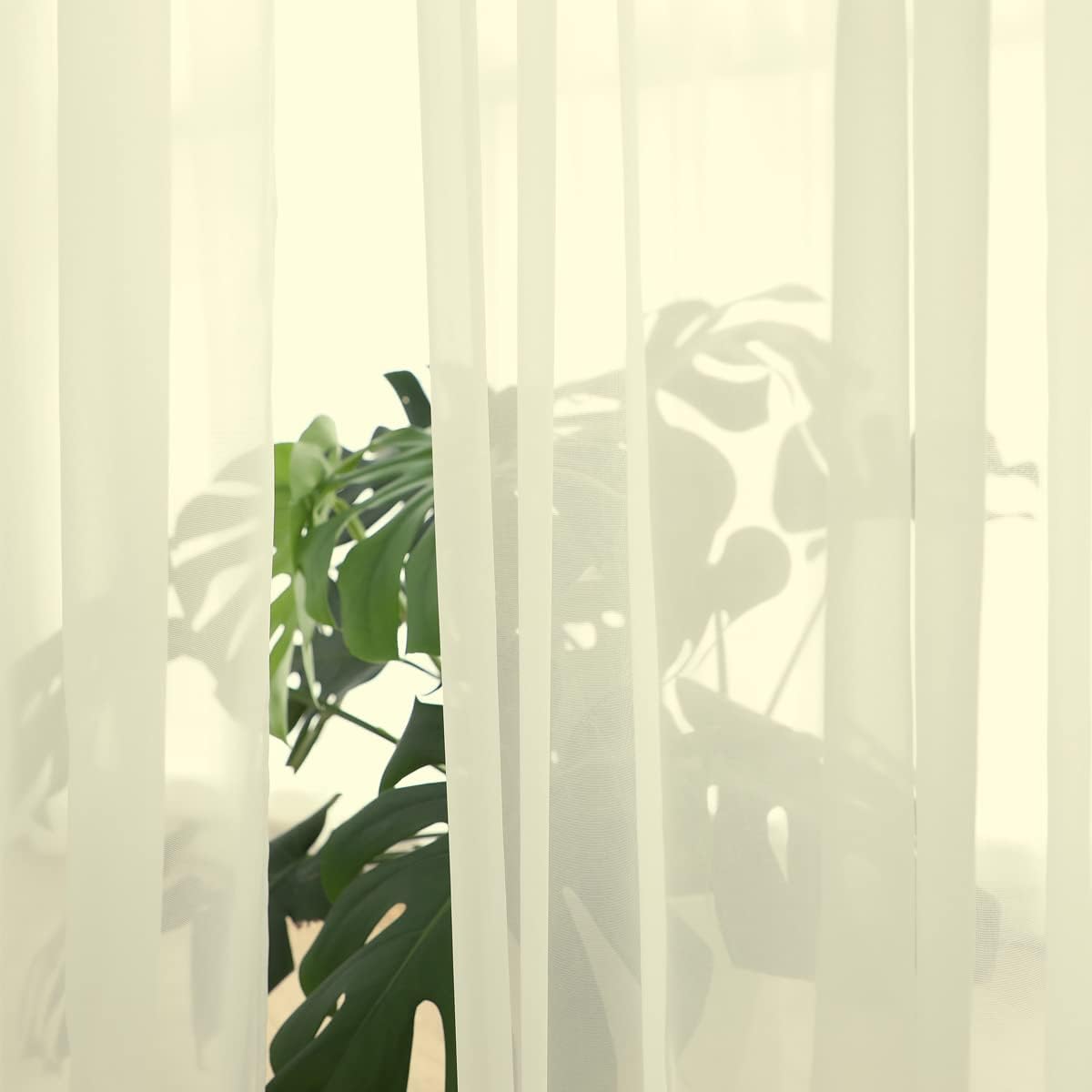 Light Yellow Sheer Curtains 63 Inches Long 2 Panels,Rod Pocket Voile Semi Sheer Window Curtains for Kitchen, Bedroom and Living Room (Light Yellow, 52 W x 63 L)