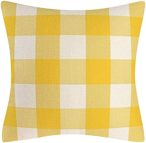 Yellow and White Buffalo Check Plaid Throw Pillow Covers Farmhouse Decorative Throw Pillow Case Indoor Outdoor Cushion Cover Pillowcase for Sofa 18X18 Inch Set of 4