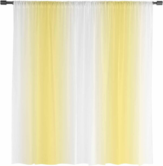 Lemon Yellow Ombre Sheer Curtains 45 Inches Long for Living Room/Bedroom, Gradient Yellow and White Rod Pocket Voile Kitchen Curtains & Drapes Window Treatment 1 Panel, 52" W x 45" L