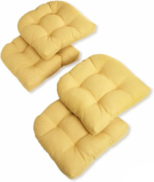 TRP Reversible Deep Seat Indoor Outdoor 19" X 19" Patio Chair Cushions Set of 4 All Weather | Square Tufted Rounded Back Ample Cushioned Loft Lemon Yellow Color | Bistro Dining Stain Water Proof