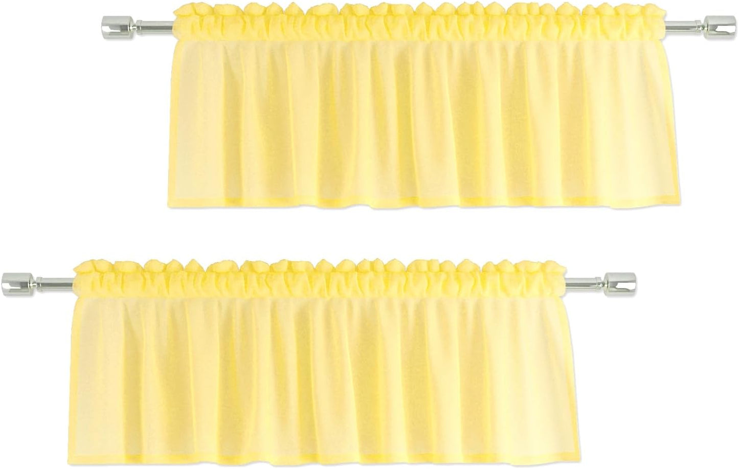 UPOPO Yellow Valance 15 inches Long Sheer Curtain Valance Living Room Bedroom Kitchen Voile Transparent Light Filtering Valance Curtain Small Short Door Window Treatment 2 Panels Rod Pocket