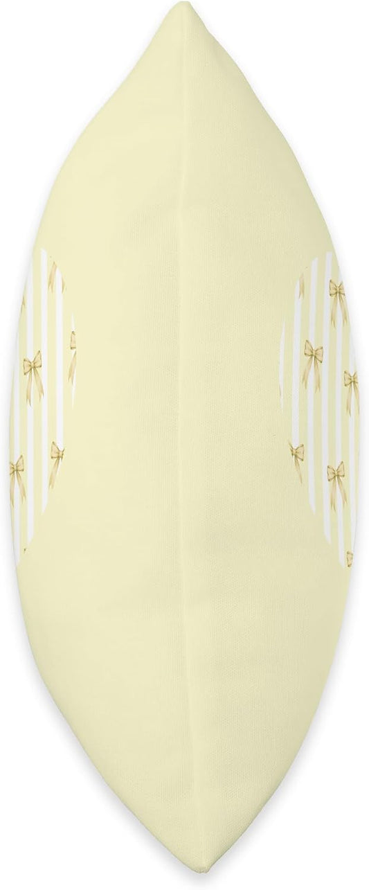 Pastel Yellow Coquette Ribbon Bow Stripes Cute Aesthetic Throw Pillow