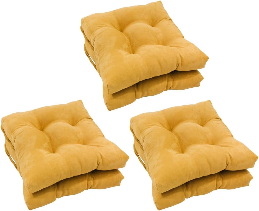 All Season Reversible Classic Barstool Dining Chair Outdoor Patio Cushions Set of 6 - Durable Solid Pattern Lemon Yellow Color Attach Ties Upholstered Square Tufted Seat Pads 16''W X 16''D X 3.5''H