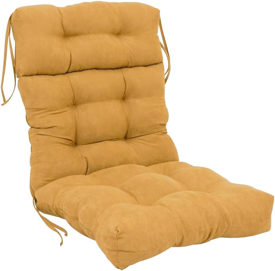 Durable Classic Tufted Lemon Yellow Outdoor Seat Back Patio Chair Cushions - All Season Reversible Solid Pattern Contemporary Style - Upholstered Pads with Tie-Back Attachments - 22 in x 45 in Size