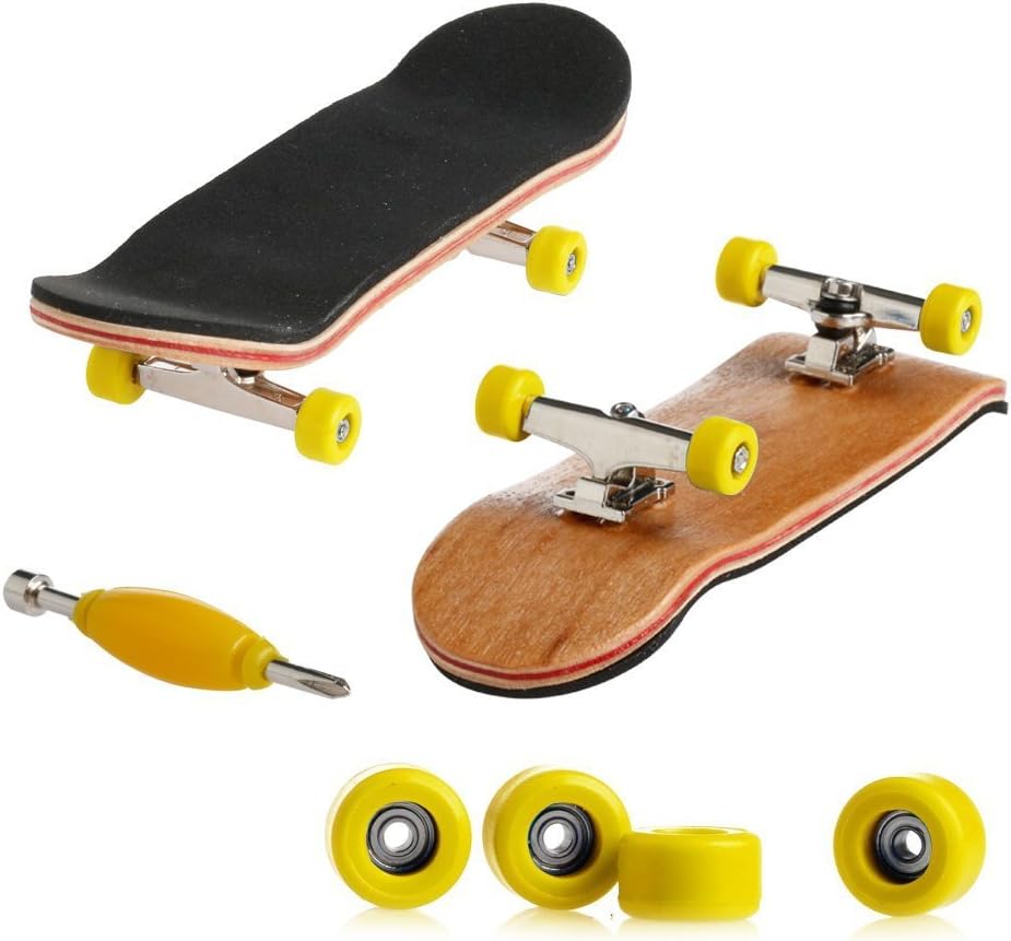 Professional Mini Maple Wooden Fingerboards, 1 Pack(Yellow) | 1Set Finger Skateboards, 5 Layers Maple Panel Mini Skateboards for Fingers, Fingerboard for Kids Brithday Gift