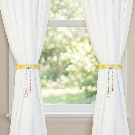 Magnetic Curtain Tiebacks, 2 Pack Colorful Crystal Curtain Drapery Holdbacks, Boho Curtain Ties for Home Office Decorative (Yellow)