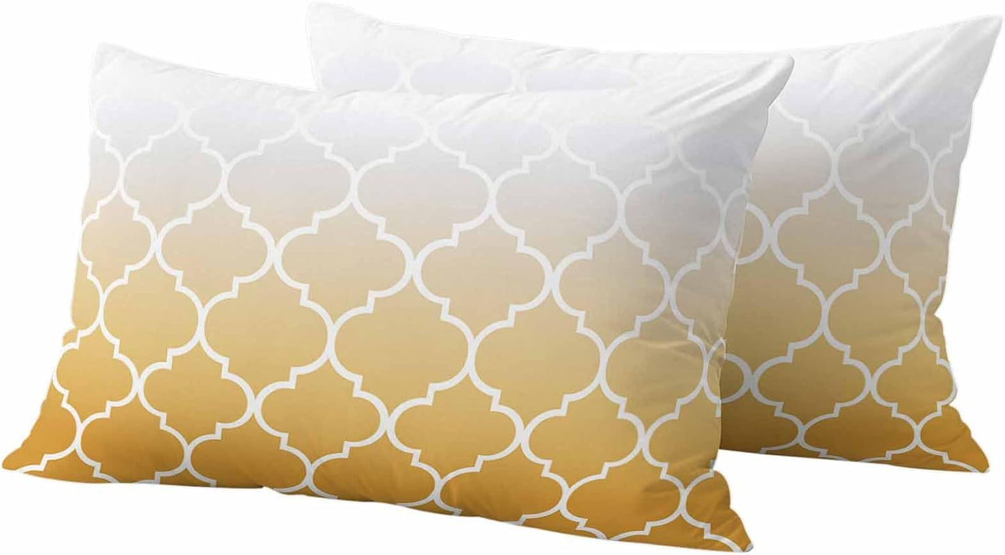 Outdoor Pillow Cover 20x12inch Set of 2, Yellow Gradient Moroccan Pattern Waterproof Decorative Throw Pillow Cover for Couch Sofa, White Stripes Buffalo Check Cushion Cases for Patio Garden