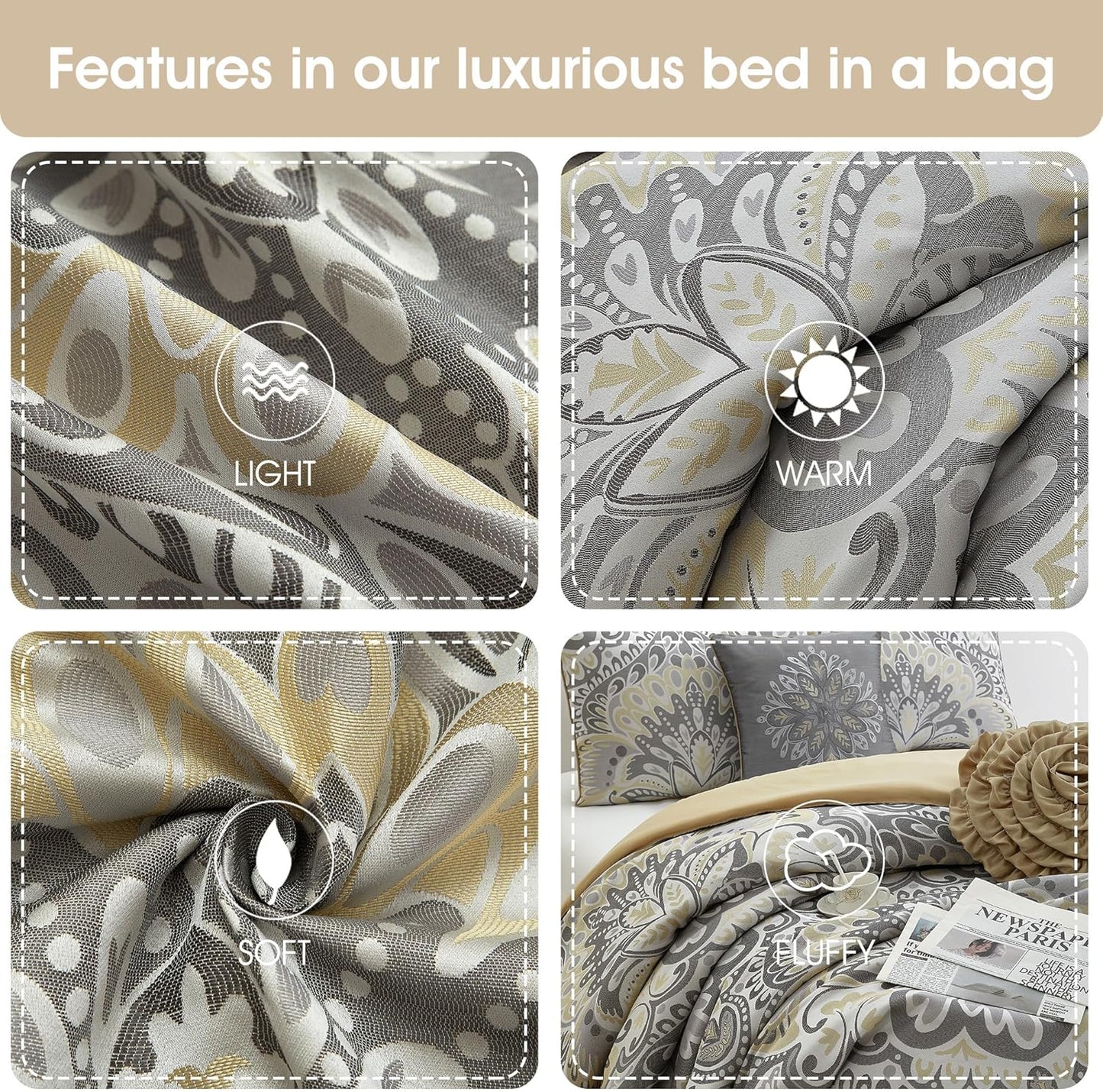 Grey/Yellow Floral King Comforter Set, 6 Piece, All Season Premium Bedding Set, Pillows & Shams, All Season, Home Decor