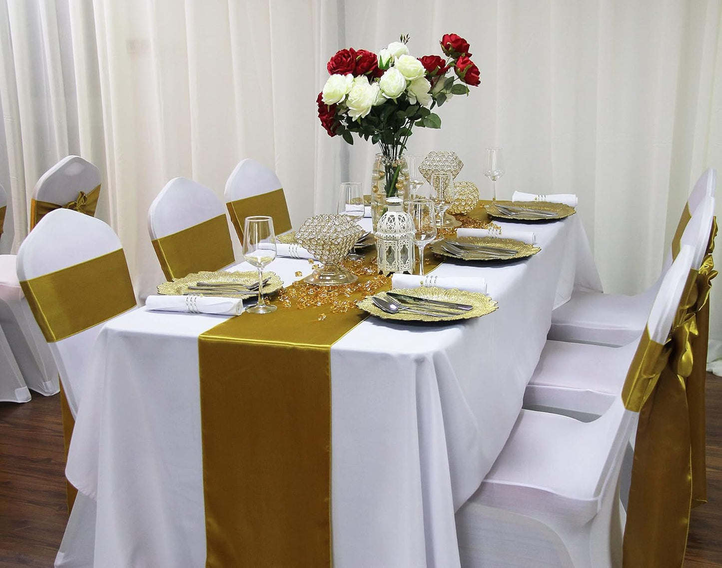 Yellow Satin Table Runners 5 pcs Wedding Banquet Party Event Decoration Table Runners (Yellow, 5)