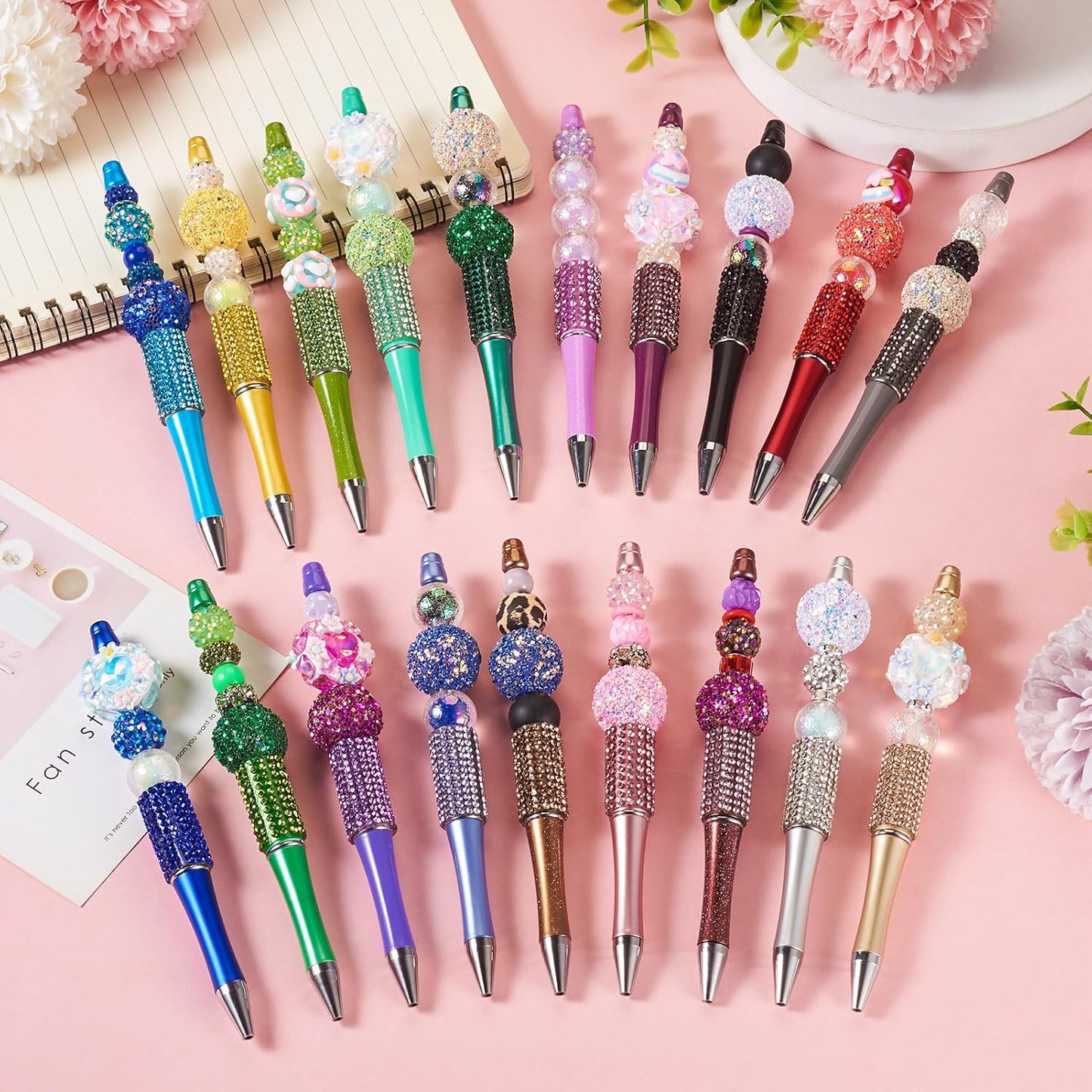 Elecrelive 10Pcs Rhinestone Beadable Pens Diamond Beadable Ballpoint Pens Glitter Beadable Pens Crystal Beaded Pens DIY Beadable Pens Kit for Office School Party Supplies (Yellow)