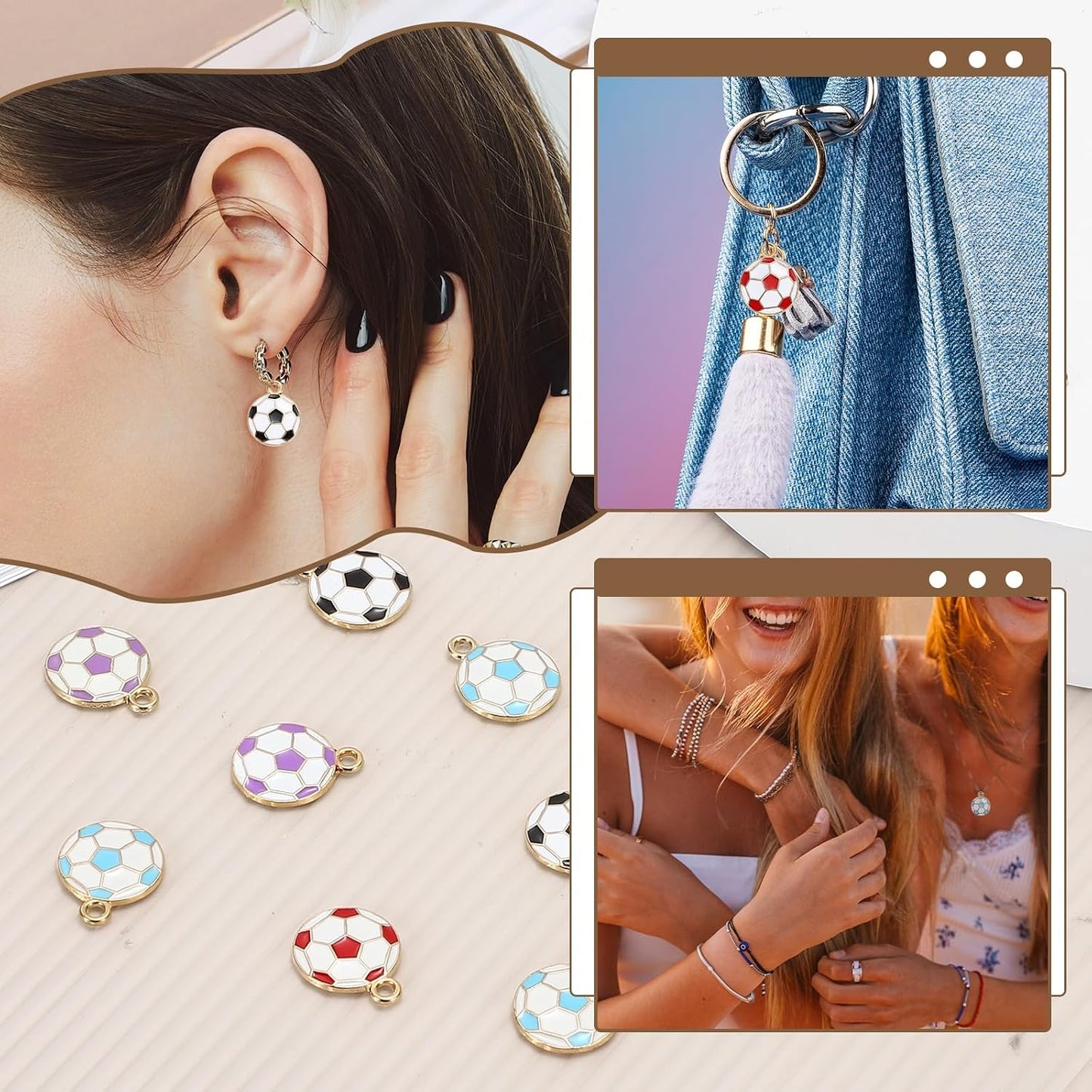 Soccer Charm Alloy Enamel Football Sports Charm Pendant Small Cute Bulk for DIY Accessories