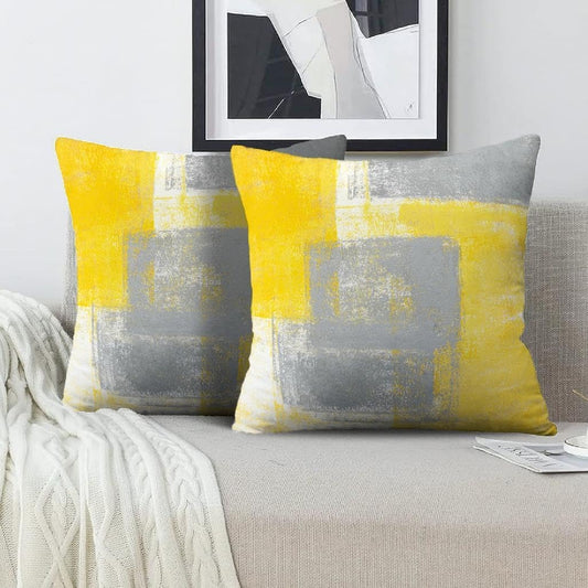 Yellow Abstract Art Artwork Pillow Cover, Gallery Modern Decorative Throw Pillows Cushion Cover for Bedroom Sofa Living Room 22 x 22 Inch Set of 2