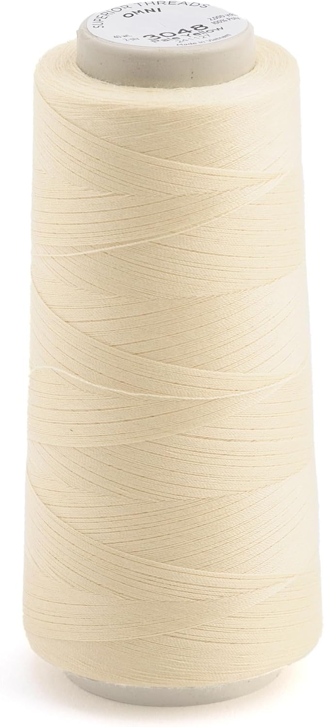 Omni #3048 Pale Yellow Polyester Mini Thread Cone | 2000 yard mini cone of 2-ply 40 weight thread for machine sewing and quilting, great for sergers