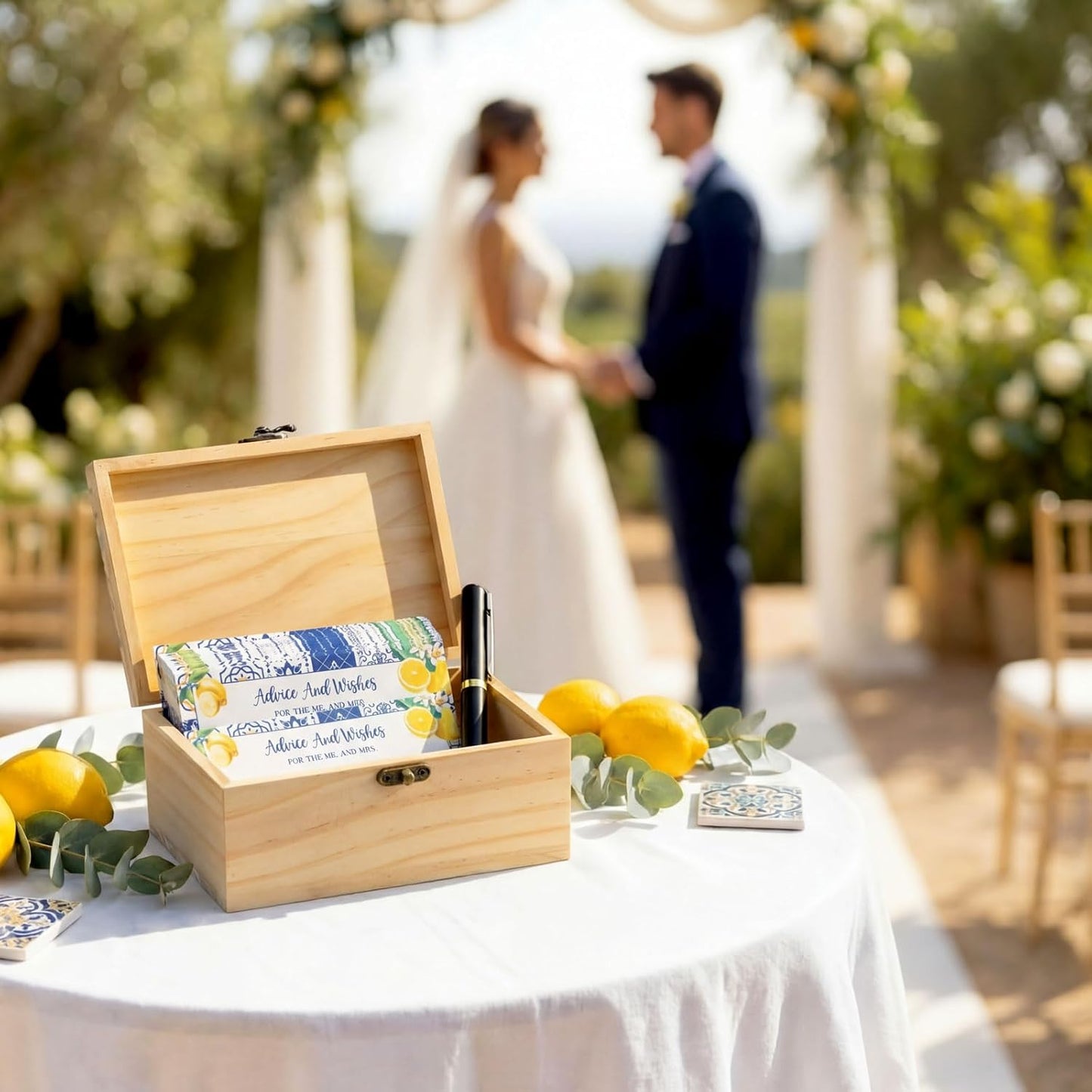 60 Pcs Advice And Wishes For The Mr And Mrs Wedding Cards Box, Bridal Shower Games Advice And Wishes Cards For Bride And Groom, Bridal Shower Decorations(Capri Lemon)