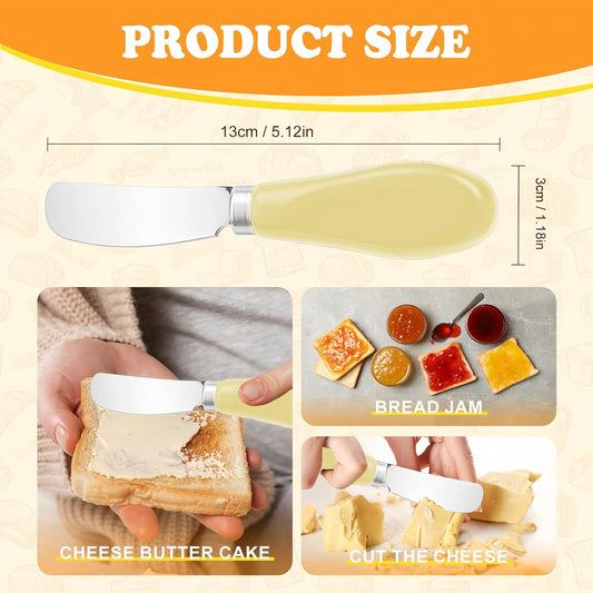 Butter Spreader Knife Set, 2-Pack Stainless Steel Cheese and Butter Knives with Ceramic Handle, Dishwasher Safe, for Soft & Hard Cheese, Jam, Cold Butter (light yellow)