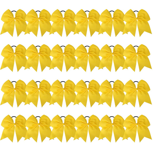 24 PCS 8" Large Cheer Bows Yellow Girl Hair Bows Cheerleading Softball Team Bow Hair Accessories for cheerleaders football Competition Sports