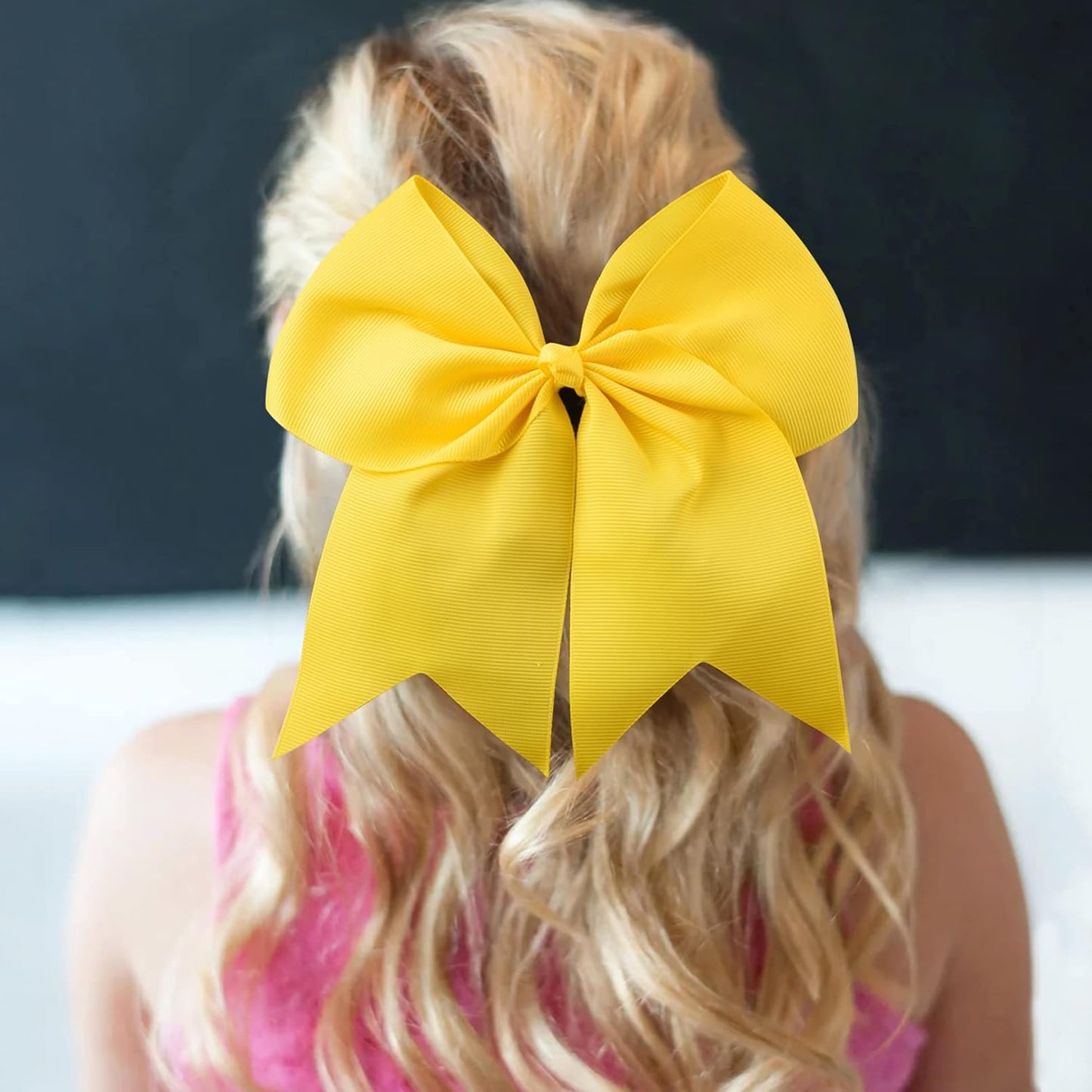 24 PCS 8" Large Cheer Bows Yellow Girl Hair Bows Cheerleading Softball Team Bow Hair Accessories for cheerleaders football Competition Sports
