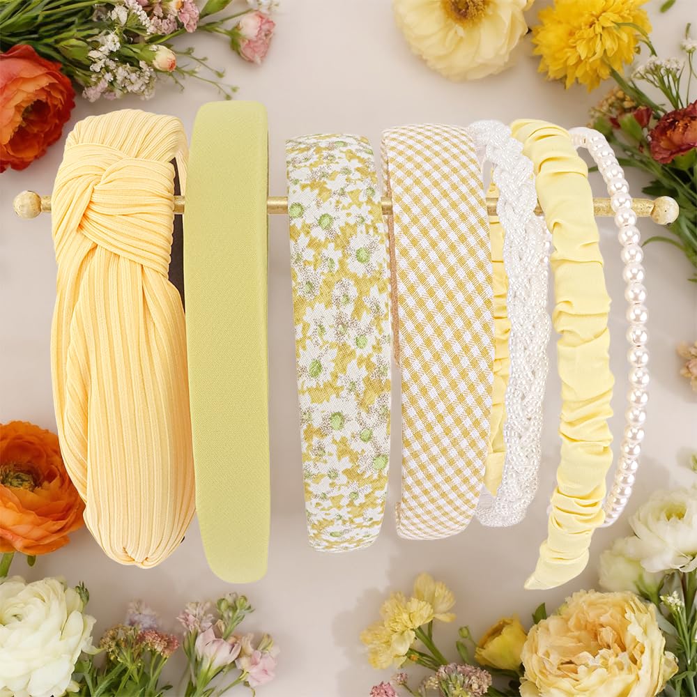 7 Pack Yellow Headbands for Women Girls Headbands Fashion Non Slip Hairbands Cute Hair Accessories Multi-style Headband Pack