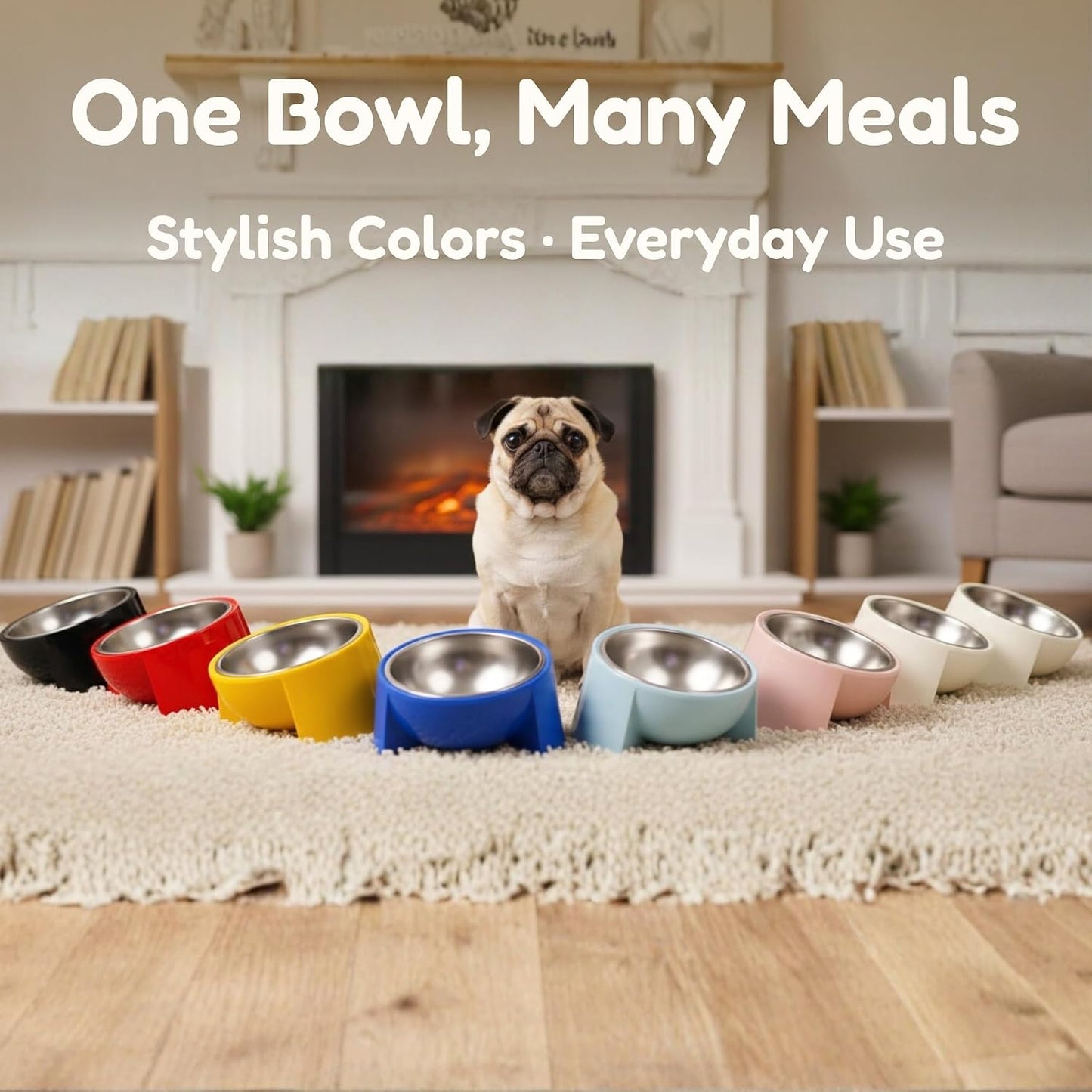 Tilted Dog Bowl for Flat-Faced & Senior Dogs, 15° Slanted Stainless Steel Dog Food Bowl, Elevated Pet Feeder for Small & Medium Dogs, Comfortable Eating Design (Yellow, M (420 ML / 1.5 Cups))