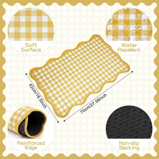 Yellow and White Scalloped Plaid Entryway Rug 16.5 x 27.5 Buffalo Checkered Indoor Mat Washable Non-Slip Gingham Door Rug for Entryway Entrance Bedroom Kitchen Living Room Decor