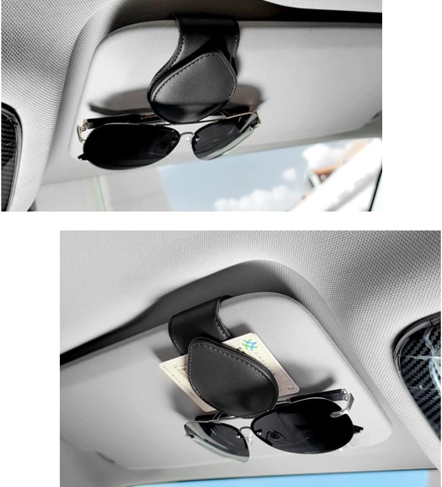 Magnetic Sunglass Holder for Visor, PU Leather Car Organizer, Universal Accessory (Yellow)