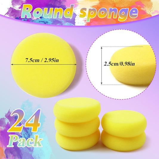 24 PCS 2.9 lnch Sponge Bulk,Pottery Sponges,Paint Sponges, Round Paint Sponge for Acrylic, Watercolor, Art & Crafts, Cleaning