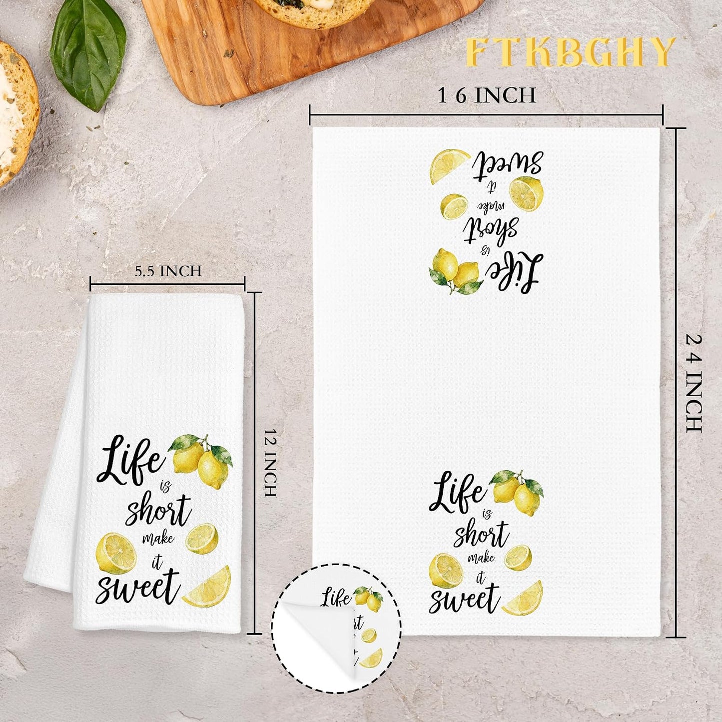 Summer Lemon Kitchen Towels, Inspirational Gifts for Women, Life is Short Make It Sweet Lemon Decorative Dish Hand Tea Towels for Bathroom Kitchen, 16x24 Inch