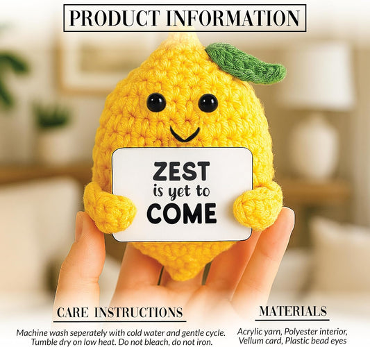 Lemon - Crochet Mini Figure Fruit Zest Encouragement Inspiration Home Work Desk Decor