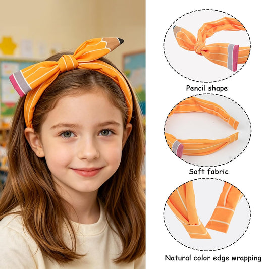 Back to School Headband Pencil Hairband for Women Teacher Student | Yellow Pencil Bow Headbands Hair Accessories First Day of School Gift for Girls