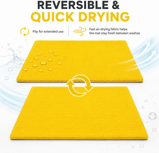 Dish Drying Mat 2 Pack 20 X 15 Inch Kitchen Counter Mats Reversible Baby Bottles Dish Dry Pad Super Absorbent (Yellow)