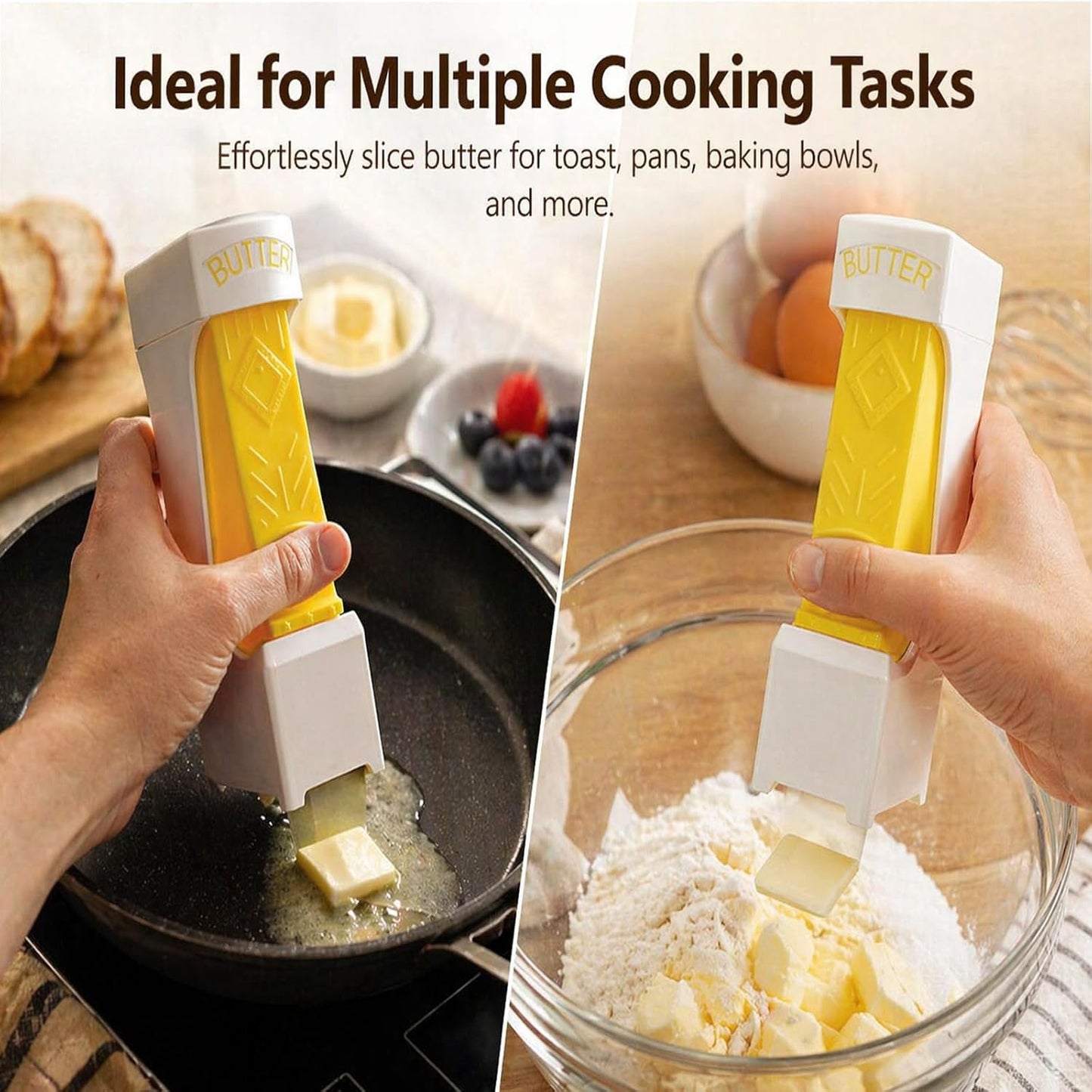 One Press Butter Cutter Slicer for 4 oz East Coast Sticks, Yellow | Stainless steel blade; fits sticks up to 4.8 x 1.3 x 1.3 in; hand wash only; not for 1.5 in West Coast sticks