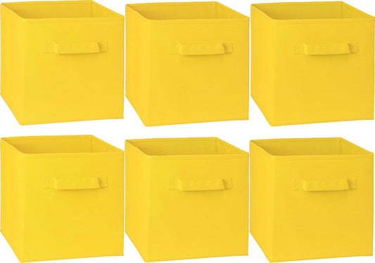 Foldable Cube Storage Bins, 11-Inch Yellow, 6-Pack Fabric Cubes Organizer for Closet or Shelves