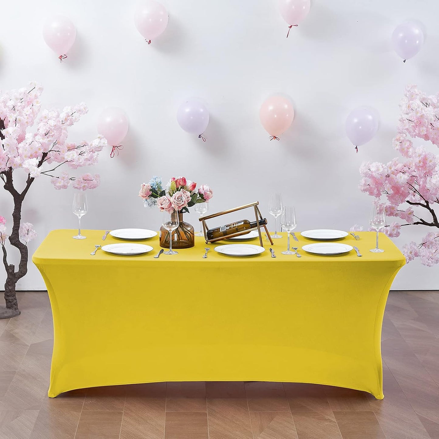 6FT Stretch Spandex Fitted Tablecloth,Rectangular Table Cover,Yellow | Fits 72x30" rectangular folding tables.Wrinkle & stain resistant stretch fabric.Ideal for parties,weddings & vendor events
