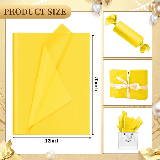 Yellow Tissue Paper for Gift Bags - 30 Sheets of Yellow Wrapping Tissue Paper Bulk for Weddings Birthday DIY Project Christmas Gift Wrapping Crafts Decor (14 x 20 Inch)