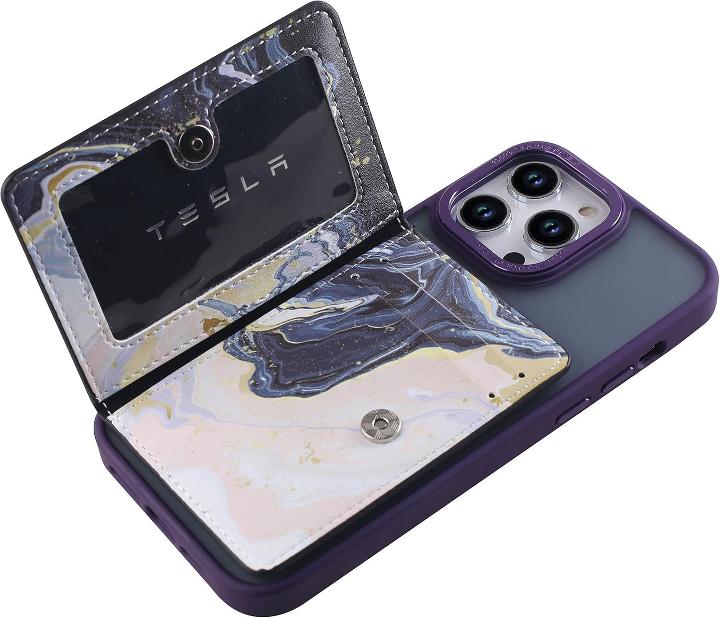 Credit ID Card Holder for Back of Phone Leather Phone Wallet Stick On with Stand Flip Waterproof Leather Adhesive Wallet for Most Cellphones (Marble Yellow)