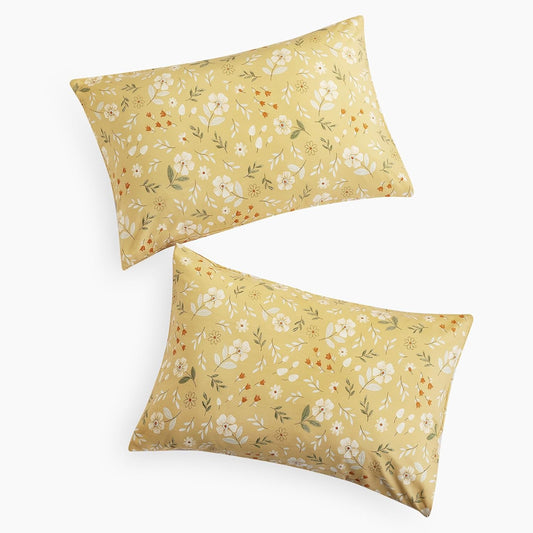Floral Pillow Cases, Botanical Cute Flower Leaf Shabby Chic Coquette Cottagecore Aesthetic, Set of 2 Soft Pillowcases Pillow Shams Covers, Yellow, Standard Size 20x26 Inches
