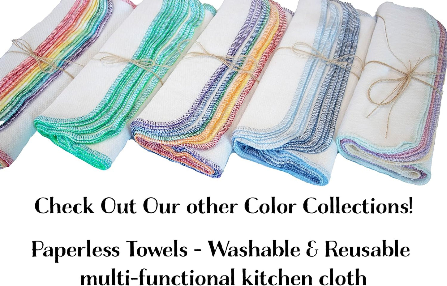 Spring Collection Reusable Paperless Towels - One Dozen washable reusable paper towels for kitchen (Lemon Bright White)