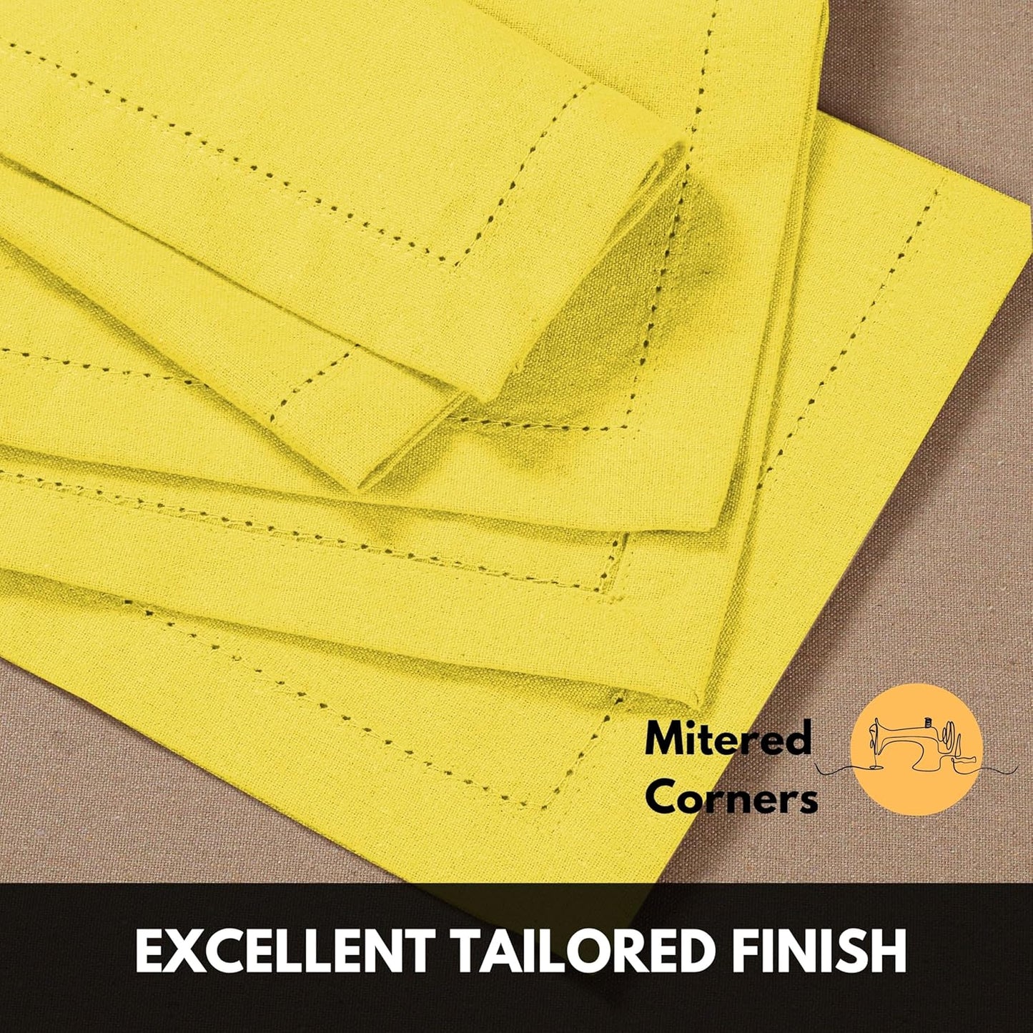 Lemon Yellow Cloth Dinner Napkins Set of 4, 18"x18", 100% Cotton Hemstitched Mitered Corner Napkin, Soft, Reusable, Washable Decorative Table Linen for Spring, Easter, Dining, Buffet